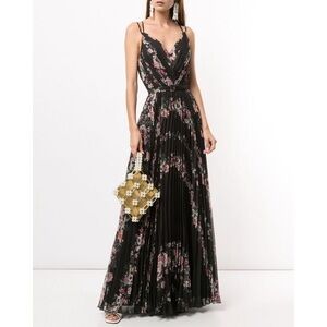 NWT Marchesa Notte Pleated Floral-Print Chiffon Dress whimsigoth‎ romantic long